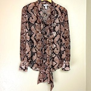 ALTUZARRA Silk Blouse Snake Skin Pattern Tie Front Button Cuff Size Small